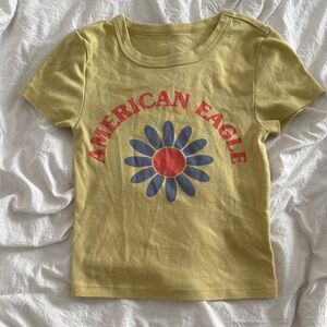 American Eagle Outfitters Junios Yellow Tee with Floral Graphic